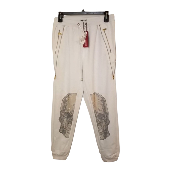 Henry & Williams Other - Men's Drawstring Elastic Waist Joggers with Sequin Skull Knee Patches